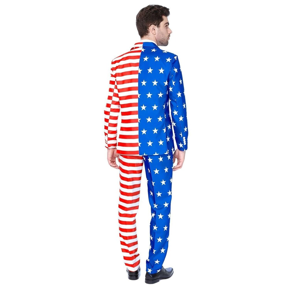 3 Piece United States America Flag Red White Blue Suit Costume Mens L 42-44 - Picture 3 of 8